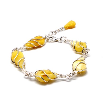 SREBRNA BRANSOLETKA Z BURSZTYNEM