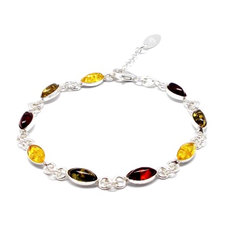 SREBRNA BRANSOLETKA Z BURSZTYNEM