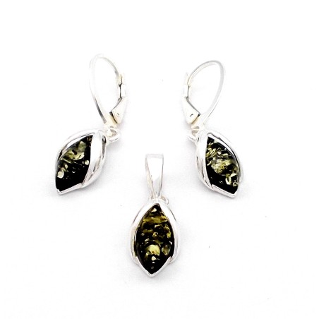 SREBRNY KOMPLET Z BURSZTYNEM BAŁTYCKIM