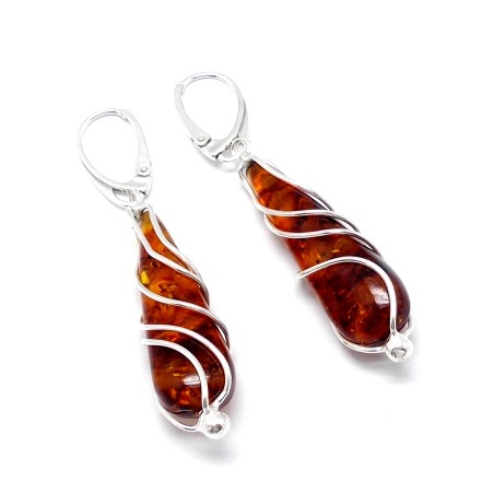 SREBRNE KOLCZYKI Z BURSZTYNEM BAŁTYCKIM