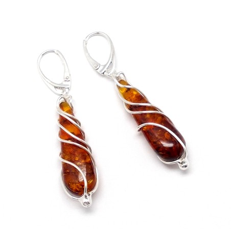 SREBRNE KOLCZYKI Z BURSZTYNEM BAŁTYCKIM