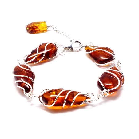 SREBRNA BRANSOLETKA Z BURSZTYNEM