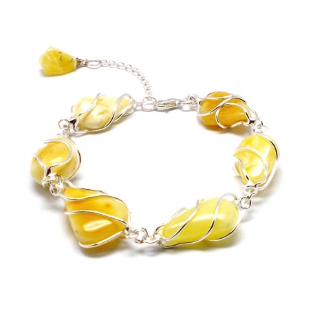 SREBRNA BRANSOLETKA Z BURSZTYNEM