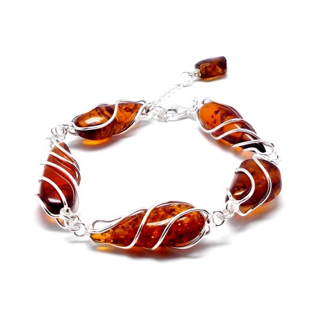 SREBRNA BRANSOLETKA Z BURSZTYNEM