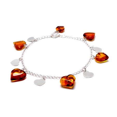 SREBRNA BRANSOLETKA Z BURSZTYNEM