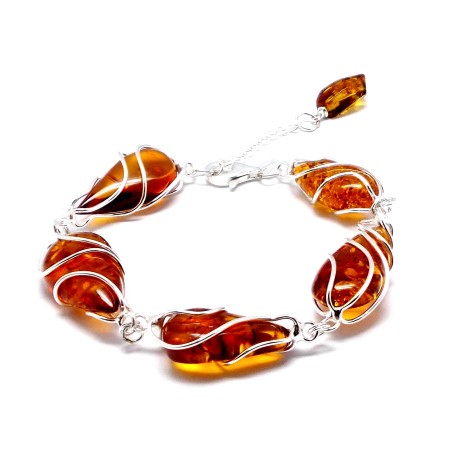 SREBRNA BRANSOLETKA Z BURSZTYNEM