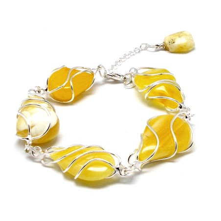 SREBRNA BRANSOLETKA Z BURSZTYNEM