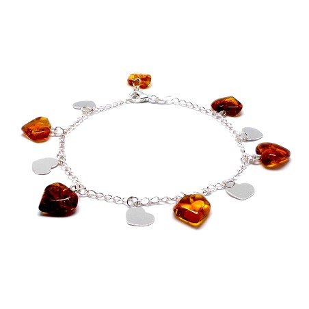 SREBRNA BRANSOLETKA Z BURSZTYNEM SERCA