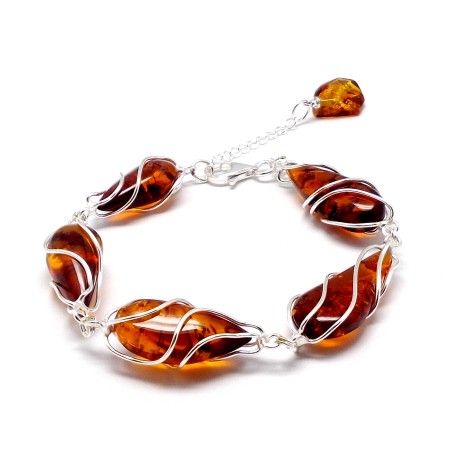 SREBRNA BRANSOLETKA Z BURSZTYNEM