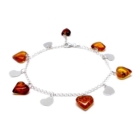 SREBRNA BRANSOLETKA Z BURSZTYNEM