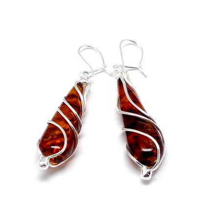 SREBRNE KOLCZYKI Z BURSZTYNEM BAŁTYCKIM