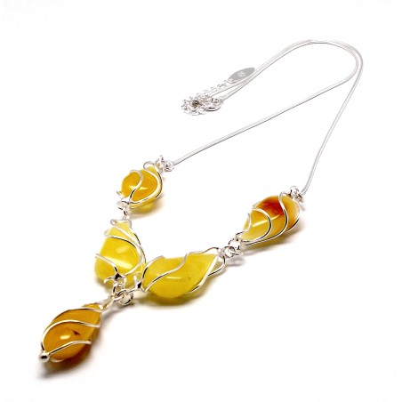 SREBRNY NASZYJNIK Z BURSZTYNEM KOLIA