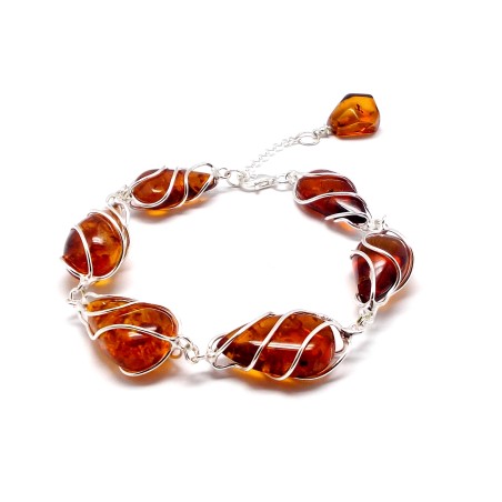 SREBRNA BRANSOLETKA Z BURSZTYNEM BAŁTYCKIM