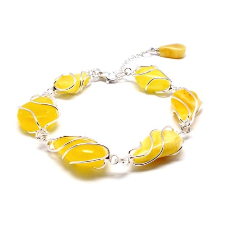 SREBRNA BRANSOLETKA Z BURSZTYNEM BAŁTYCKIM