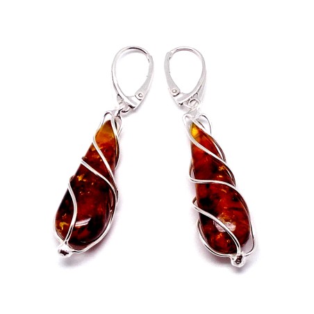 SREBRNE KOLCZYKI Z BURSZTYNEM BAŁTYCKIM