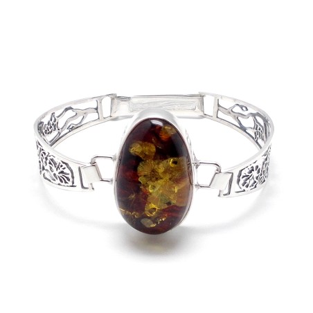 SREBRNA BRANSOLETA Z BURSZTYNEM