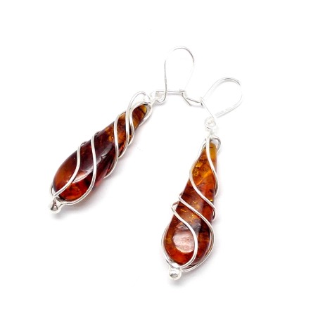 SREBRNE KOLCZYKI Z BURSZTYNEM