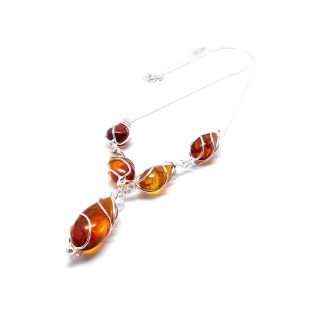 SREBRNY NASZYJNIK Z BURSZTYNEM KOLIA