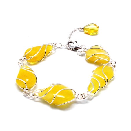 SREBRNA BRANSOLETKA Z BURSZTYNEM