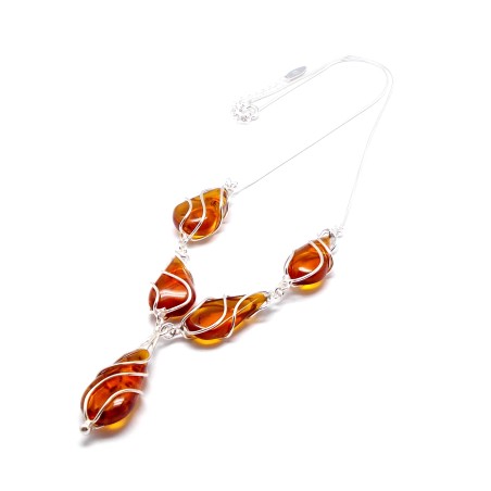 SREBRNY NASZYJNIK Z BURSZTYNEM KOLIA