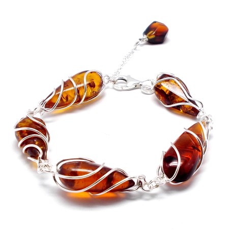 SREBRNA BRANSOLETKA Z  BURSZTYNEM BAŁTYCKIM