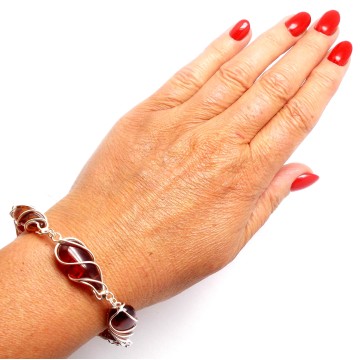 SREBRNA BRANSOLETKA Z  BURSZTYNEM BAŁTYCKIM