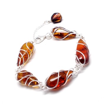 SREBRNA BRANSOLETKA Z  BURSZTYNEM BAŁTYCKIM