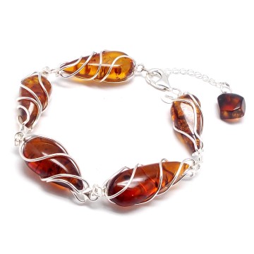 SREBRNA BRANSOLETKA Z  BURSZTYNEM BAŁTYCKIM