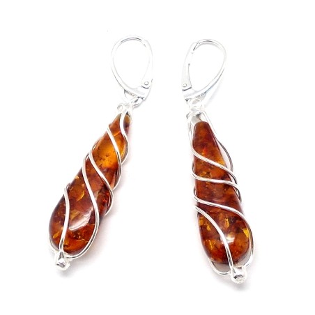 SREBRNE KOLCZYKI Z BURSZTYNEM BAŁTYCKIM