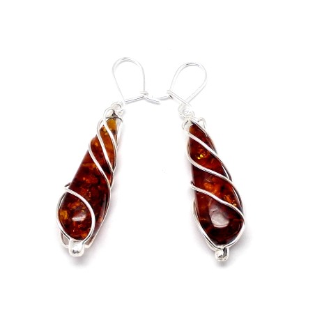 SREBRNE KOLCZYKI Z BURSZTYNEM