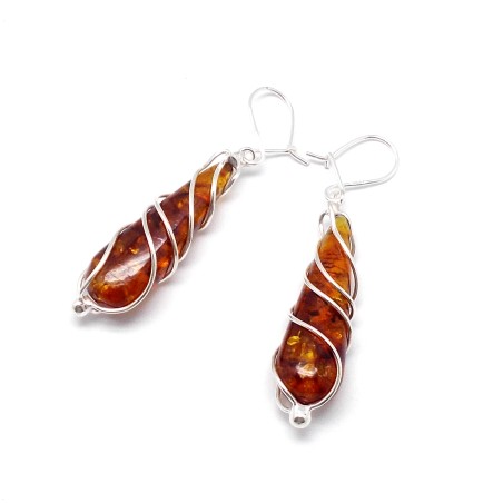 SREBRNE KOLCZYKI Z BURSZTYNEM BAŁTYCKIM