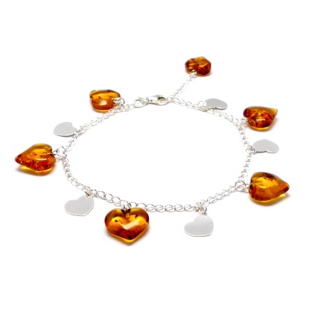 SREBRNA BRANSOLETKA Z BURSZTYNEM