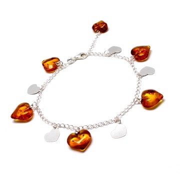 SREBRNA BRANSOLETKA Z BURSZTYNEM