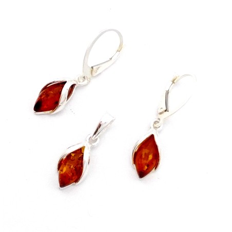 SREBRNY KOMPLET Z BURSZTYNEM BAŁTYCKIM