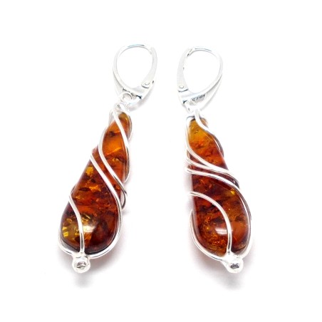 SREBRNE KOLCZYKI Z BURSZTYNEM