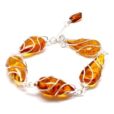 SREBRNA BRANSOLETKA Z BURSZTYNEM