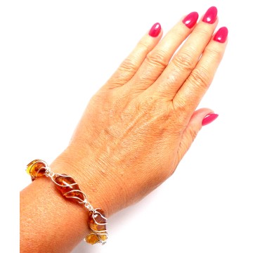 SREBRNA BRANSOLETKA Z BURSZTYNEM