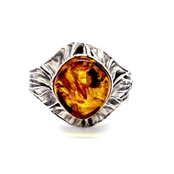 SREBRNA BRANSOLETKA Z BURSZTYNEM