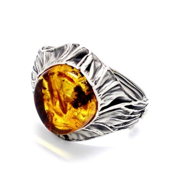 SREBRNA BRANSOLETKA Z BURSZTYNEM