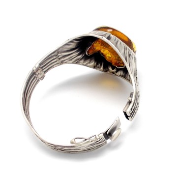 SREBRNA BRANSOLETKA Z BURSZTYNEM