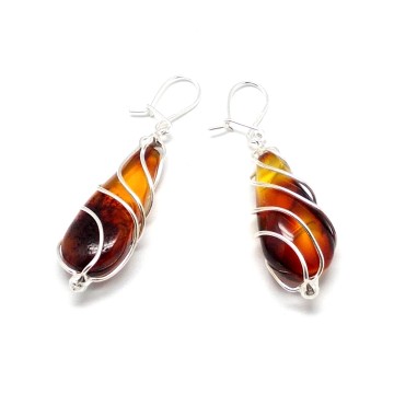 SREBRNE KOLCZYKI Z BURSZTYNEM