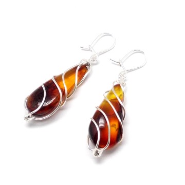 SREBRNE KOLCZYKI Z BURSZTYNEM