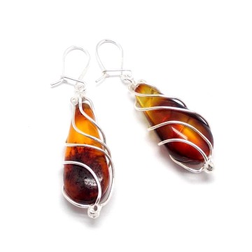 SREBRNE KOLCZYKI Z BURSZTYNEM