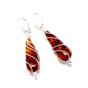 SREBRNE KOLCZYKI Z BURSZTYNEM