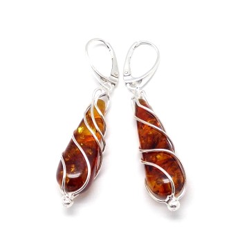 SREBRNE KOLCZYKI Z BURSZTYNEM