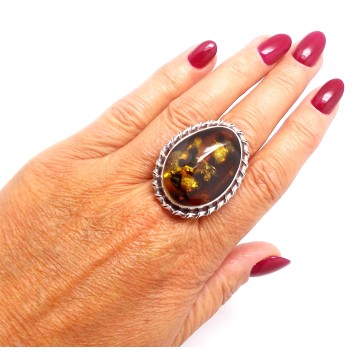 SREBRNY PIERŚCIONEK Z BURSZTYNEM
