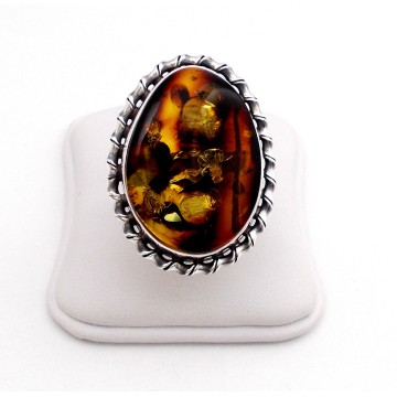 SREBRNY PIERŚCIONEK Z BURSZTYNEM