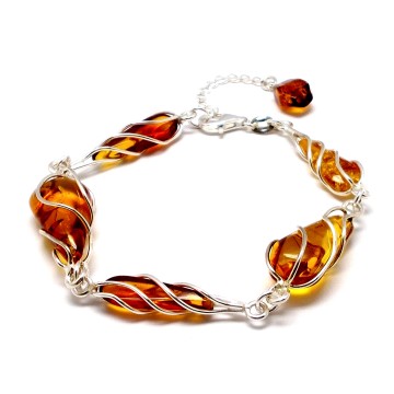 SREBRNA BRANSOLETKA Z BURSZTYNEM