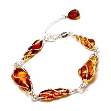 SREBRNA BRANSOLETKA Z BURSZTYNEM