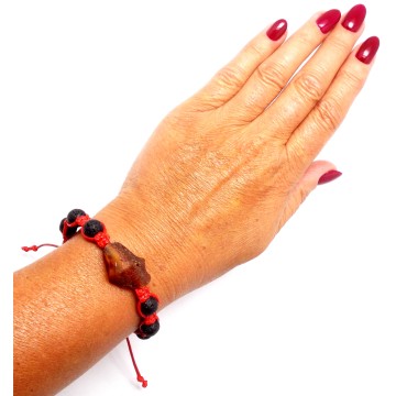 BRANSOLETKA Z BURSZTYNEM NIEOSZLIFOWANYM